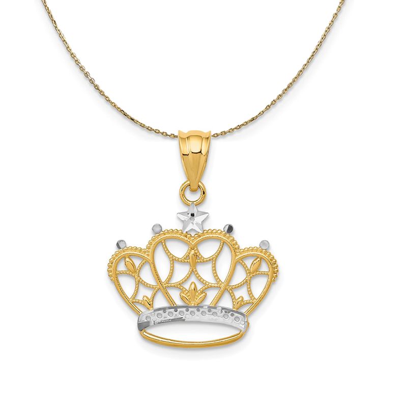 14k Yellow Gold And Rhodium Two Tone Crown Necklace - 20 Inch